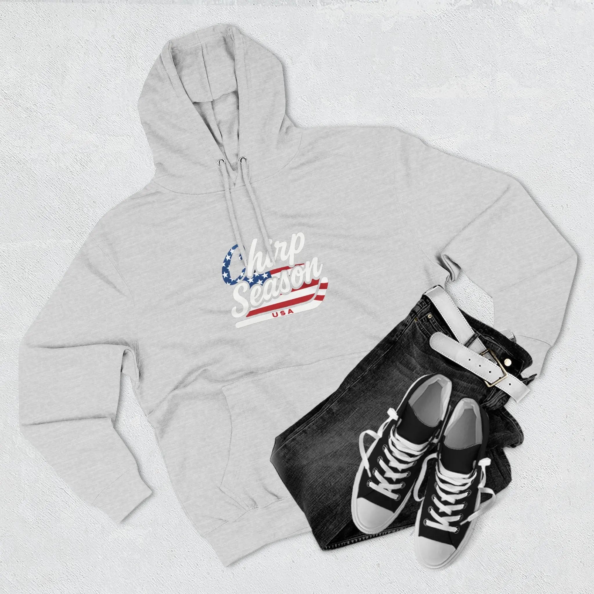 Patriotic 'Puck Off Canada' Fleece Hoodie — USA Flag Graphic Pullover Printify