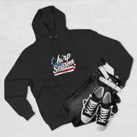 Patriotic 'Puck Off Canada' Fleece Hoodie — USA Flag Graphic Pullover Printify