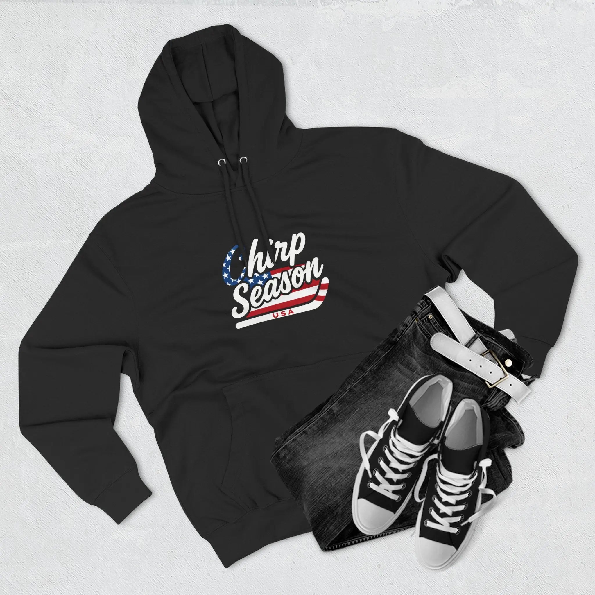 Patriotic 'Puck Off Canada' Fleece Hoodie — USA Flag Graphic Pullover Printify