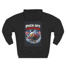 Patriotic 'Puck Off Canada' Fleece Hoodie — USA Flag Graphic Pullover Printify