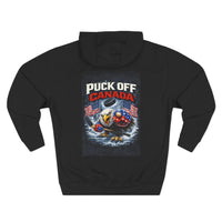 Patriotic 'Puck Off Canada' Fleece Hoodie — USA Flag Graphic Pullover Printify